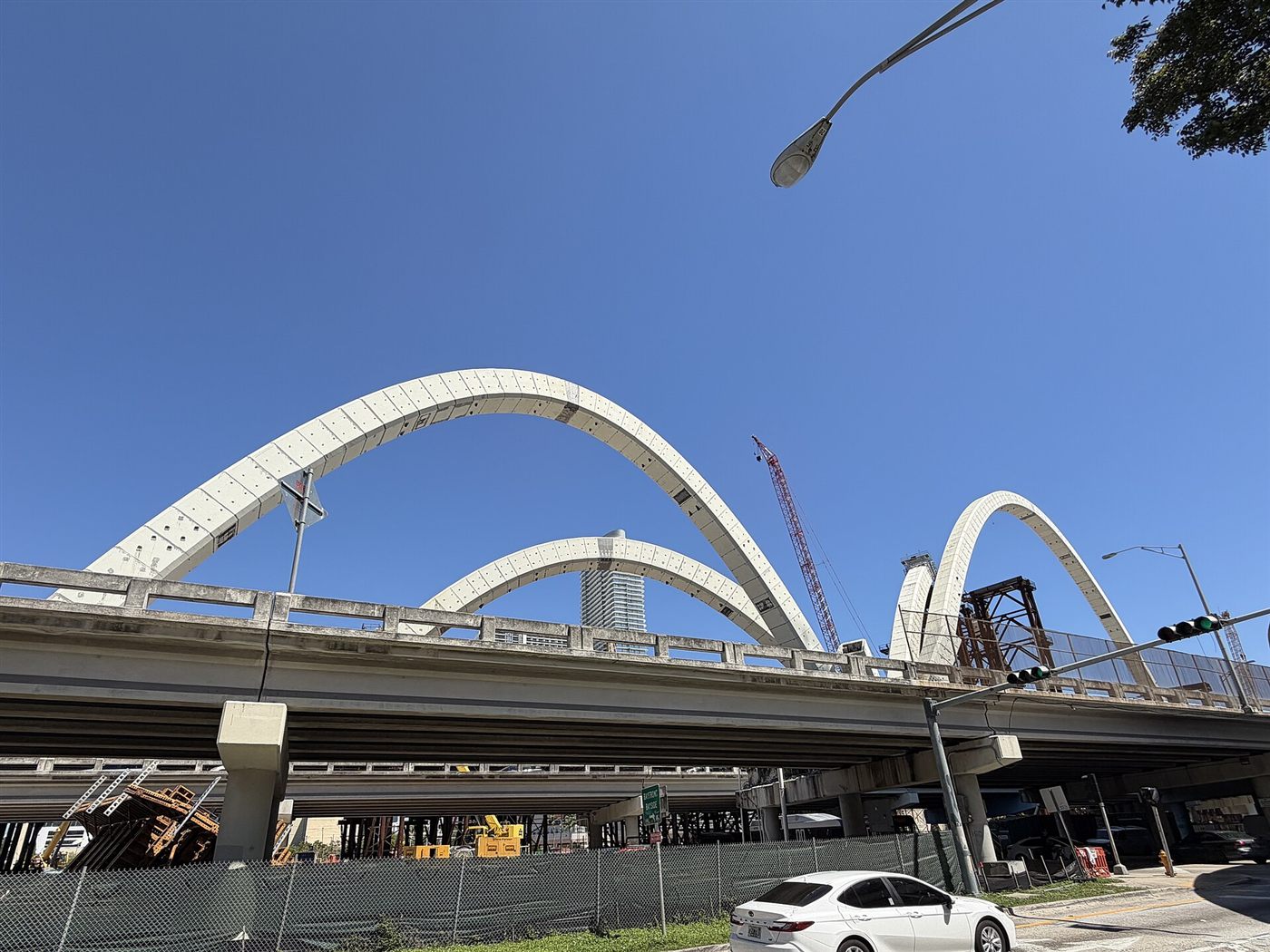 Arches of the I-395 Signature Bridge under construction in downtown Miami
