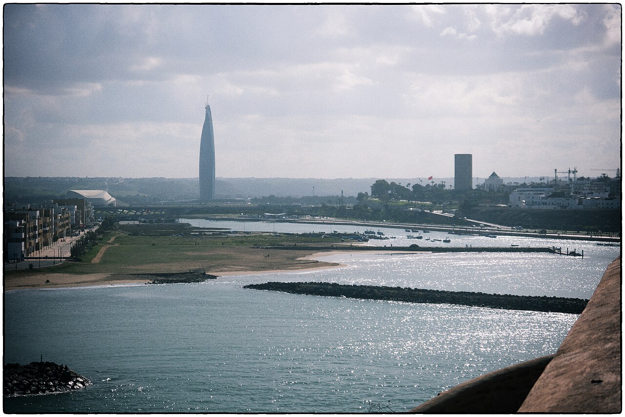 Mohammed VI Tower rising beyond the Bou Regreg river between Rabat and Salé