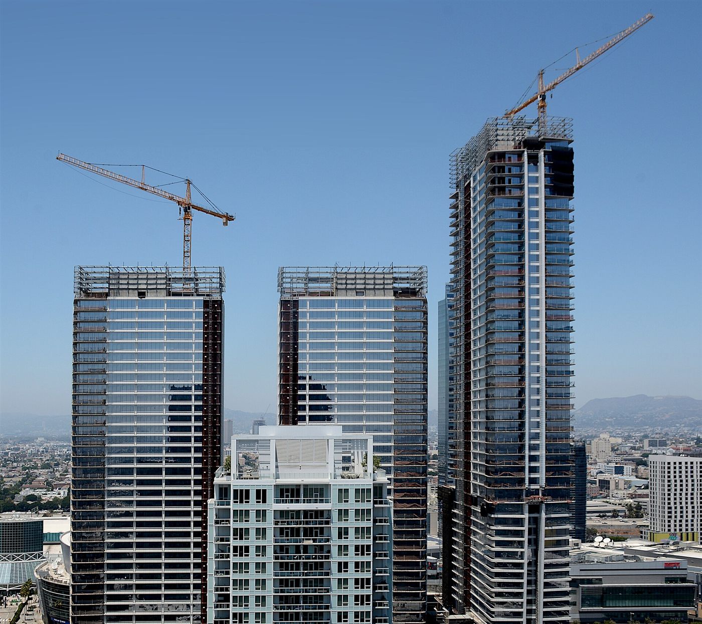 The three unfinished Oceanwide Plaza towers in Los Angeles