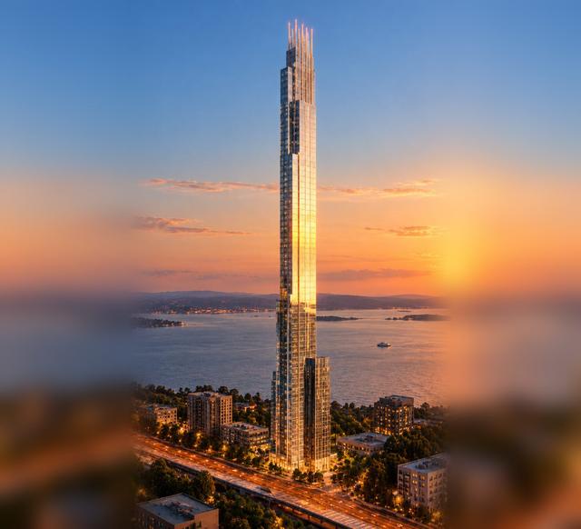 Illustration of Burj Azizi at sunset