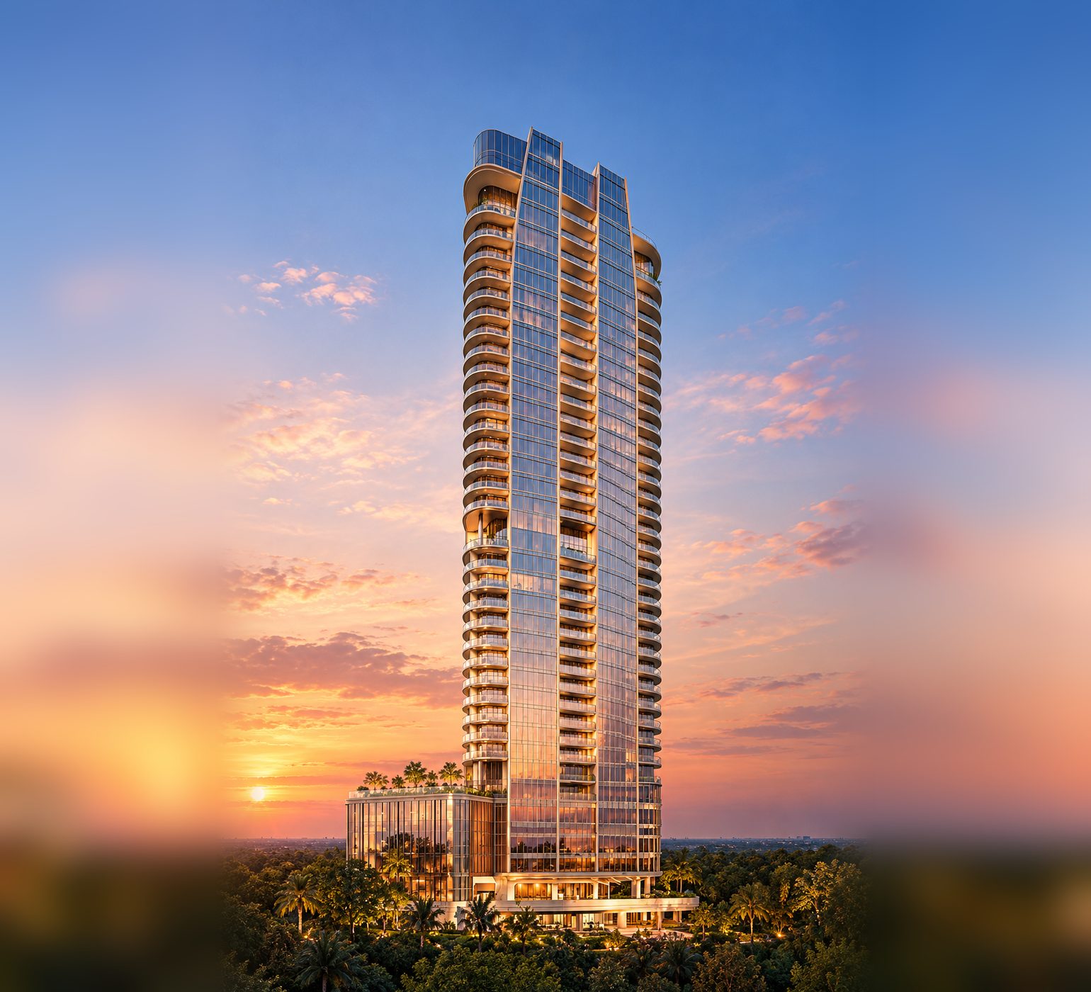 Illustration of The St. Regis Residences, Houston at sunset