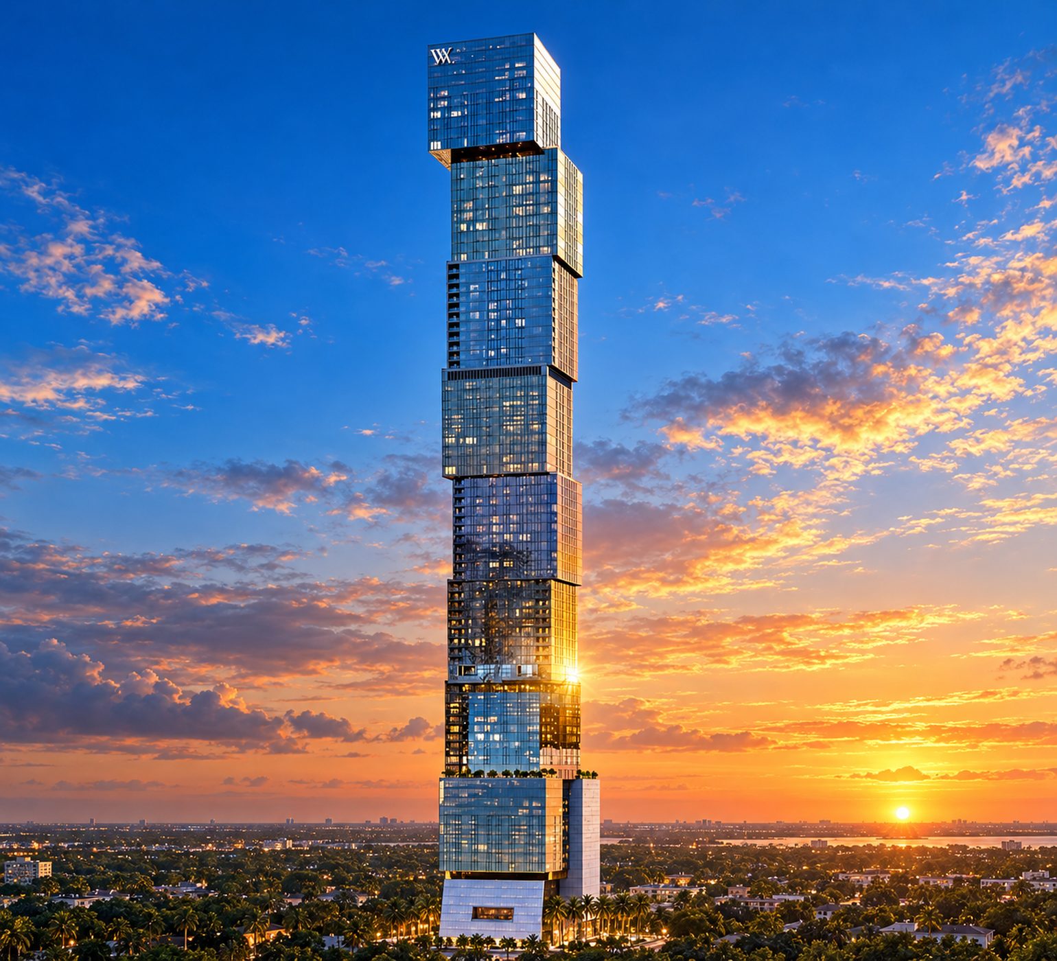 Illustration of Waldorf Astoria Miami at sunset